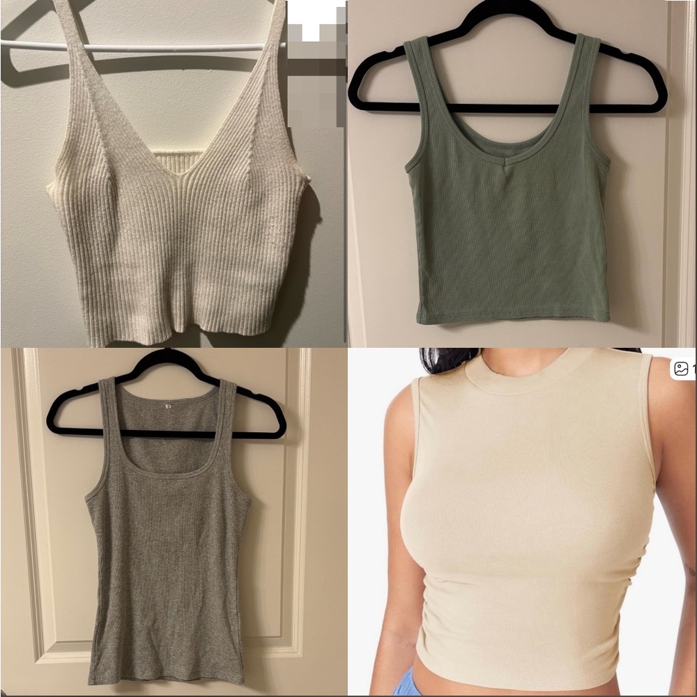4 pack White, Grey, Cream, Green Tank Tops